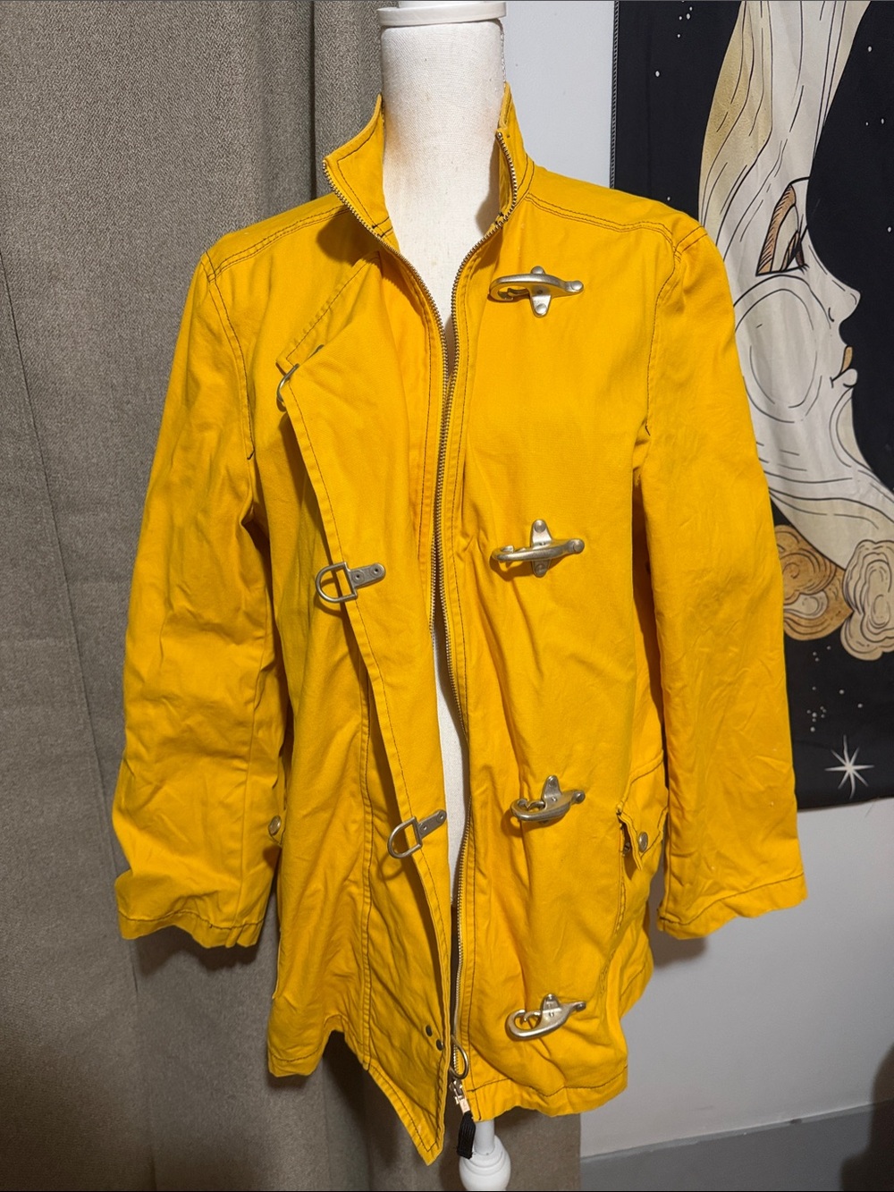 Bright Yellow Toggle-Front Trench Coat